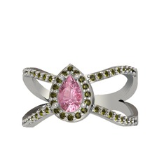 Aero Damla Taşlı Yüzük - Pembe kuvars ve peridot 8 ayar beyaz altın yüzük #sqnt4w