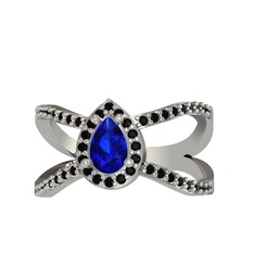 Aero Damla Taşlı Yüzük - Lab safir ve siyah zirkon 18 ayar beyaz altın yüzük #su8h8u