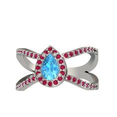 Akuamarin ve rodolit garnet 18 ayar beyaz altın yüzük