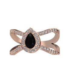 Aero Damla Taşlı Yüzük - Siyah zirkon ve swarovski 14 ayar rose altın yüzük #ua6z18