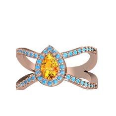 Aero Damla Taşlı Yüzük - Sitrin ve akuamarin 925 ayar rose altın kaplama gümüş yüzük #umxfc6