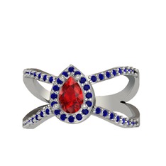 Aero Damla Taşlı Yüzük - Garnet ve lab safir 14 ayar beyaz altın yüzük #vdmj0c