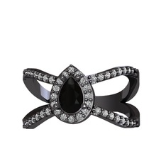 Aero Damla Taşlı Yüzük - Siyah zirkon ve swarovski 925 ayar siyah rodyum kaplama gümüş yüzük #vzx9j8