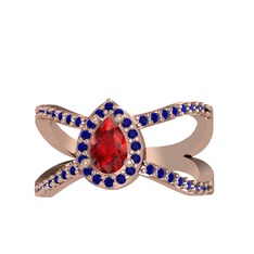Garnet ve lab safir 18 ayar rose altın yüzük