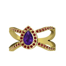 Aero Damla Taşlı Yüzük - Ametist ve garnet 8 ayar altın yüzük #xduyog