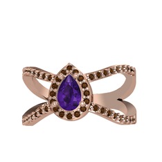 Aero Damla Taşlı Yüzük - Ametist ve dumanlı kuvars 14 ayar rose altın yüzük #xf35yb