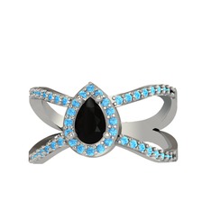 Aero Damla Taşlı Yüzük - Siyah zirkon ve akuamarin 14 ayar beyaz altın yüzük #xrwft1