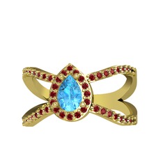 Aero Damla Taşlı Yüzük - Akuamarin ve garnet 8 ayar altın yüzük #xto8b1
