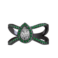 Aero Damla Taşlı Yüzük - Swarovski ve yeşil kuvars 925 ayar siyah rodyum kaplama gümüş yüzük #y37ueq