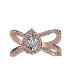 Aero Damla Taşlı Yüzük - Swarovski ve pırlanta 18 ayar rose altın yüzük (0.4224 karat) #yfi2fw