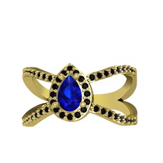 Aero Damla Taşlı Yüzük - Lab safir ve siyah zirkon 925 ayar altın kaplama gümüş yüzük #z7s74f