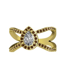 Beyaz zirkon ve dumanlı kuvars 925 ayar altın kaplama gümüş yüzük