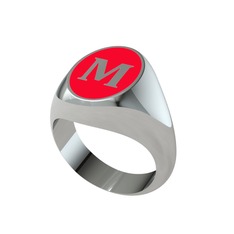 Rafe Harf Yüzük - 14 ayar beyaz altın yüzük (Kırmızı mineli) #16pvqef