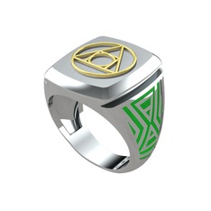 Runa Felsefe Taşı Yüzük - 18 ayar altın yüzük (Yeşil mineli) #1eko75s