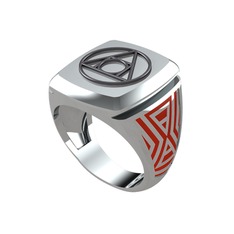 Runa Felsefe Taşı Yüzük - 925 ayar siyah rodyum kaplama gümüş yüzük (Kırmızı mineli) #1g9bxe0