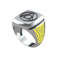 Runa Felsefe Taşı Yüzük - 925 ayar siyah rodyum kaplama gümüş yüzük (Sarı mineli) #xy1qww