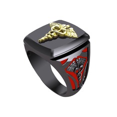 Runa Caduceus Yüzük - 8 ayar altın yüzük (Kırmızı mineli) #111kgy6