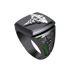 Runa Caduceus Yüzük - 18 ayar beyaz altın yüzük (Yeşil mineli) #153nw4m