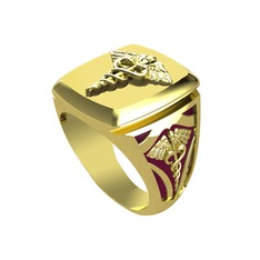 Runa Caduceus Yüzük - 18 ayar altın yüzük (Bordo kırmızı mineli) #15h4nd0