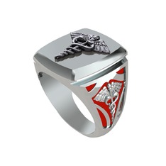 925 ayar siyah rodyum kaplama gümüş yüzük (Kırmızı mineli)