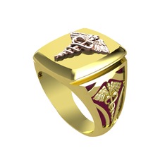 Runa Caduceus Yüzük - 18 ayar rose altın yüzük (Bordo kırmızı mineli) #1l0w49t