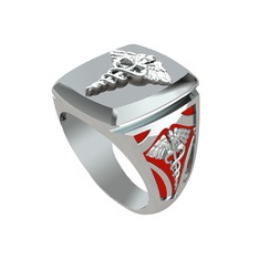 14 ayar beyaz altın yüzük (Kırmızı mineli)