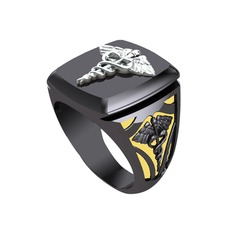 Runa Caduceus Yüzük - 14 ayar beyaz altın yüzük (Sarı mineli) #1srq02