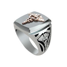 Runa Caduceus Yüzük - 925 ayar rose altın kaplama gümüş yüzük (Siyah mineli) #4i7pbi