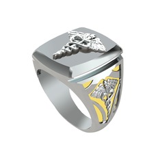 Runa Caduceus Yüzük - 14 ayar beyaz altın yüzük (Sarı mineli) #65o7j9