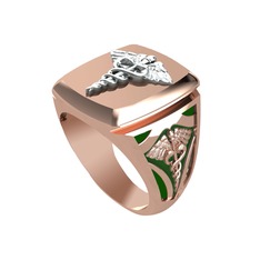 Runa Caduceus Yüzük - 14 ayar beyaz altın yüzük (Yeşil mineli) #f5rz3k