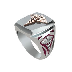 Runa Caduceus Yüzük - 14 ayar rose altın yüzük (Bordo kırmızı mineli) #hdzas4