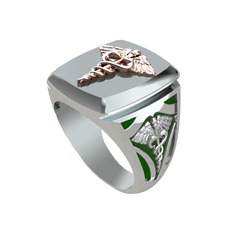 Runa Caduceus Yüzük - 8 ayar rose altın yüzük (Yeşil mineli) #jc919i