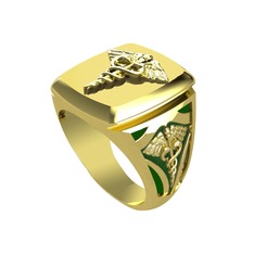 Runa Caduceus Yüzük - 18 ayar altın yüzük (Yeşil mineli) #njwoav