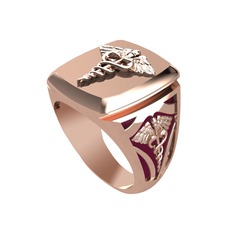 Runa Caduceus Yüzük - 925 ayar rose altın kaplama gümüş yüzük (Bordo kırmızı mineli) #uompur