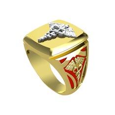 Runa Caduceus Yüzük - 18 ayar beyaz altın yüzük (Kırmızı mineli) #ydxrb1