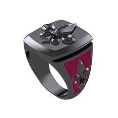 925 ayar siyah rodyum kaplama gümüş yüzük (Bordo kırmızı mineli)
