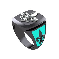 Runa Fleur De Lis Yüzük - 8 ayar beyaz altın yüzük (Turkuaz mineli) #1ebo3vk