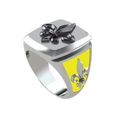 Runa Fleur De Lis Yüzük - 925 ayar siyah rodyum kaplama gümüş yüzük (Sarı mineli) #1fja8ci