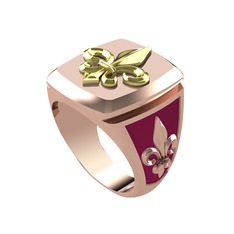 Runa Fleur De Lis Yüzük - 8 ayar altın yüzük (Bordo kırmızı mineli) #1ruq691