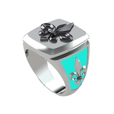 Runa Fleur De Lis Yüzük - 925 ayar siyah rodyum kaplama gümüş yüzük (Turkuaz mineli) #k373pu