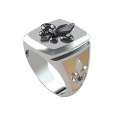 Runa Fleur De Lis Yüzük - 925 ayar siyah rodyum kaplama gümüş yüzük (Ekru mineli) #k5va8x