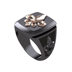 925 ayar rose altın kaplama gümüş yüzük (Siyah mineli)