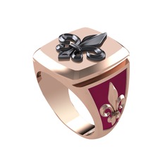 Runa Fleur De Lis Yüzük - 925 ayar siyah rodyum kaplama gümüş yüzük (Bordo kırmızı mineli) #qlfop9