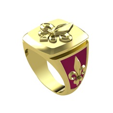 Runa Fleur De Lis Yüzük - 8 ayar altın yüzük (Bordo kırmızı mineli) #r0lbd3