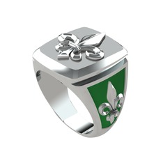 Runa Fleur De Lis Yüzük - 8 ayar beyaz altın yüzük (Yeşil mineli) #ubikrn
