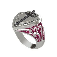 925 ayar siyah rodyum kaplama gümüş yüzük (Bordo kırmızı mineli)