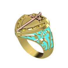 Runa Şövalye Yüzük - 925 ayar rose altın kaplama gümüş yüzük (Turkuaz mineli) #1f5waxb