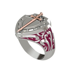 Runa Şövalye Yüzük - 8 ayar rose altın yüzük (Bordo kırmızı mineli) #ddslg0