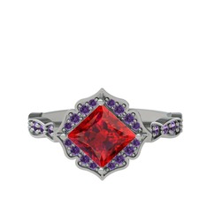 Garnet ve ametist 8 ayar beyaz altın yüzük