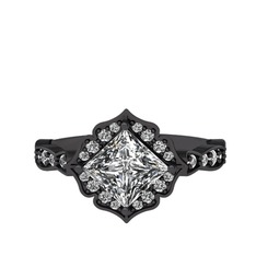 Minimal Gea Yüzük - Beyaz zirkon ve swarovski 925 ayar siyah rodyum kaplama gümüş yüzük #10ol375